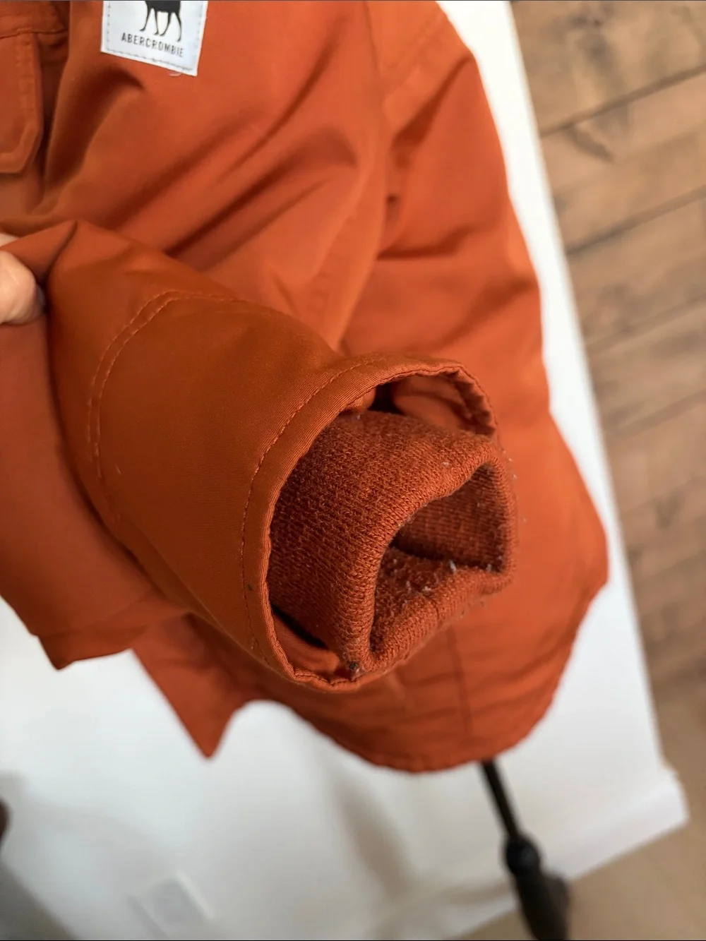 Abercrombie & Fitch Orange Hooded Faux-Fur Trim Puffer Jacket